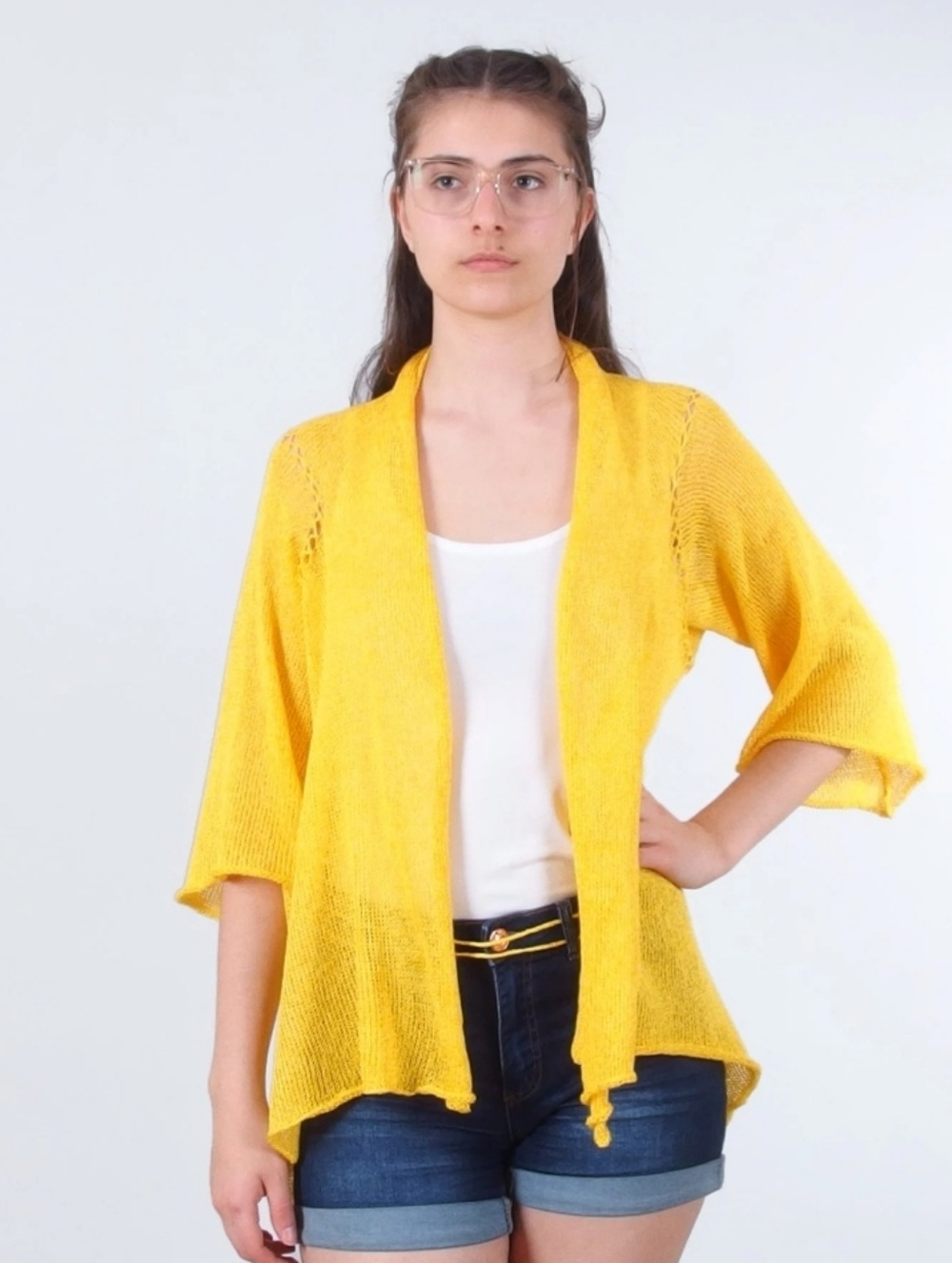 Anthropologie Moth Yellow Long Sleeve Peplum Cardigan Size Small